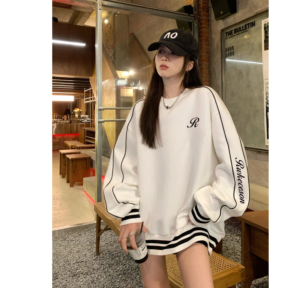 【帝韵】2025早春新款卫衣女美式V领设计感小众宽松长袖休闲上衣ins