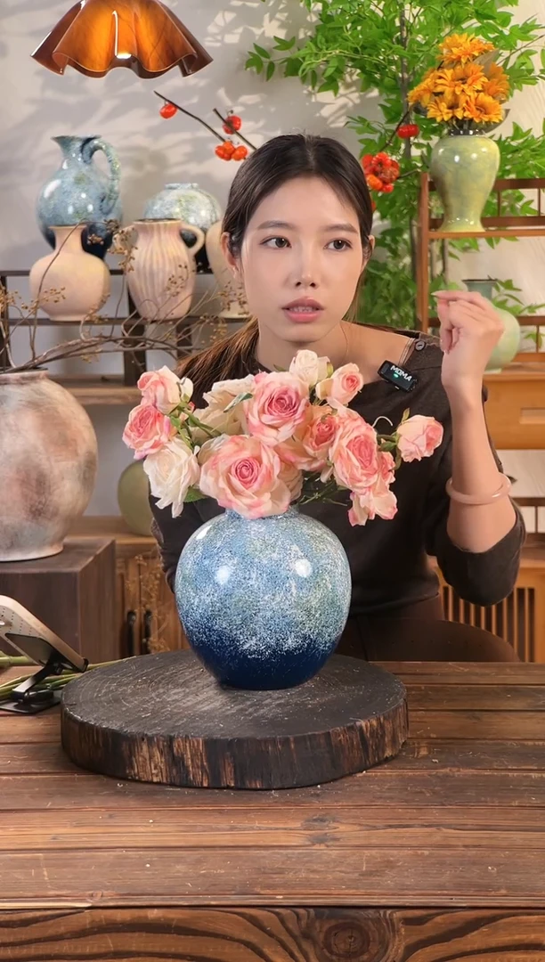 【蔚蓝海岸-小圆口瓶】无孔水培桌面陶瓷花瓶干花鲜花插花花器