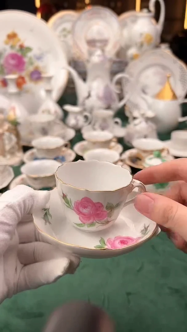 瓷片梅森红玫瑰摩卡杯碟