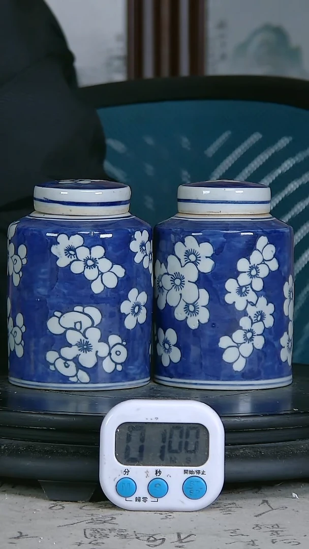 陶一**北青变化精绘花卉图罐一对