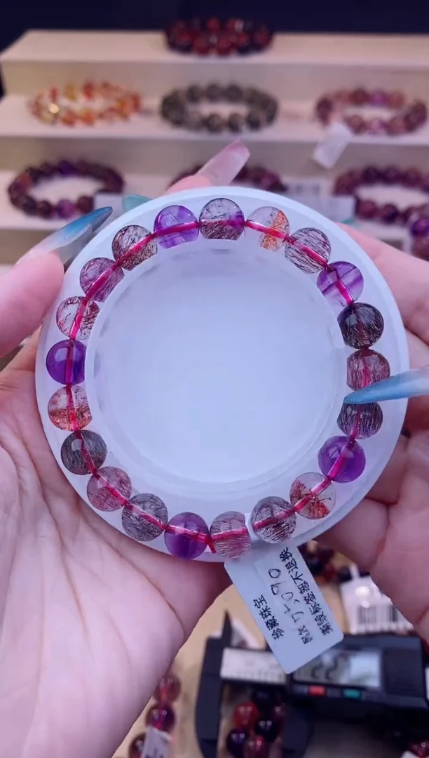 未镶嵌手链水晶黑加仑超七单圈9m+