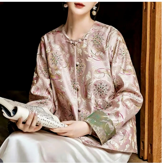 【敦煌飞兔】国潮新中式重磅织金宋瑾早春新款外套2025A802--校校