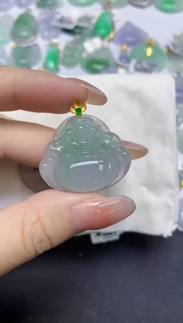 颈饰18K金镶嵌翡翠天然缅甸翡翠A货百元以上9元证书费自理