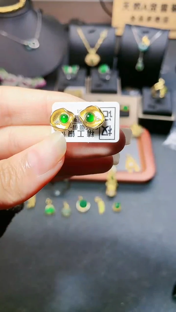 翡翠银S925镶嵌耳饰耳饰