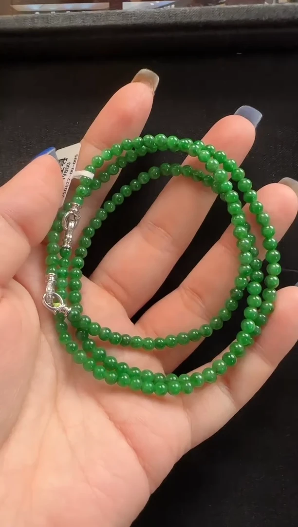 颈饰18K金镶嵌翡翠052玉珠一条