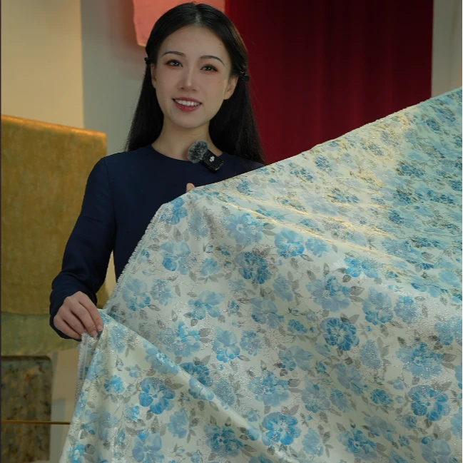 [河汉女]蓝色妖姬提花棉锦面料