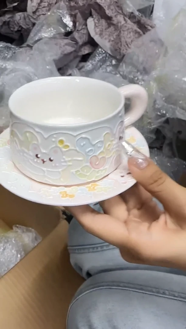 彩虹小兔咖啡杯碟套