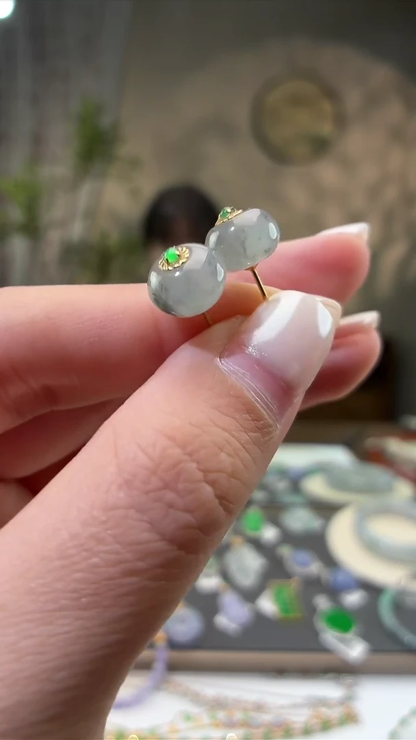 吊坠(不含链)18K金镶嵌翡翠耳饰一对