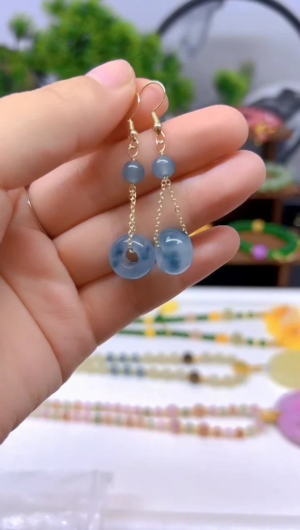 翡翠14K金镶嵌耳饰E764