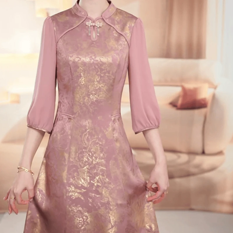 A327【连衣裙】2025早秋新款时尚优雅中式国风气质显瘦高贵连衣裙