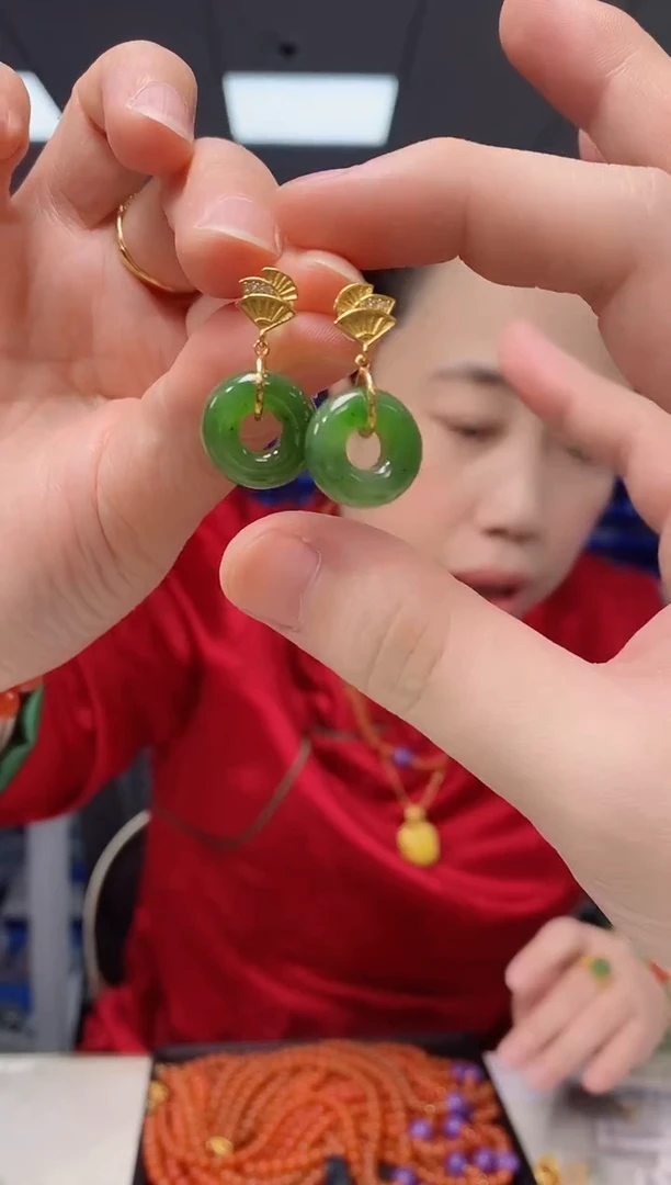 【闪购商品】和田玉耳饰银S925镶嵌K2166