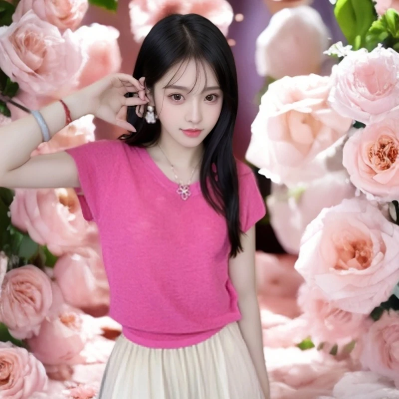 打底衫百搭针织衫设计感后背珍珠扣修身显瘦上衣潮粉色毛衣女秋冬