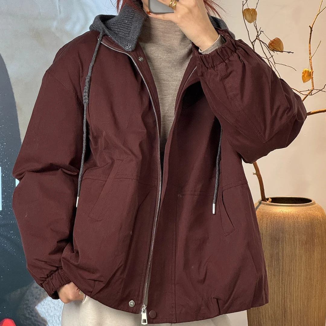 抽绳针织帽棉服 纯棉材质丝棉填充 秋冬时尚休闲保暖棉衣W