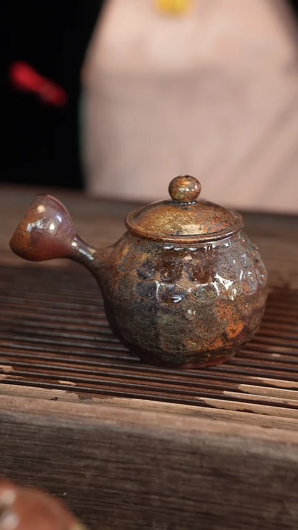 茶壶紫砂全手柴烧侧把160cc