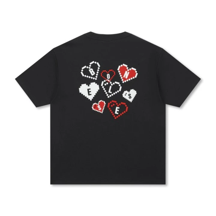 BONELESS像素爱心字母短袖圆领百搭T恤宽松情侣