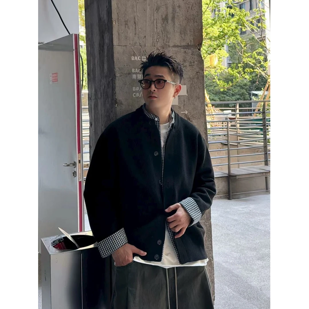 LIGGICC 早秋25ss毛衣针织衫假两件纯色衬衫开衫秋复古秋季针织衫