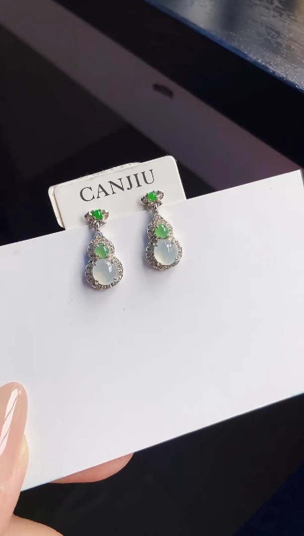 银S925镶嵌翡翠耳饰12