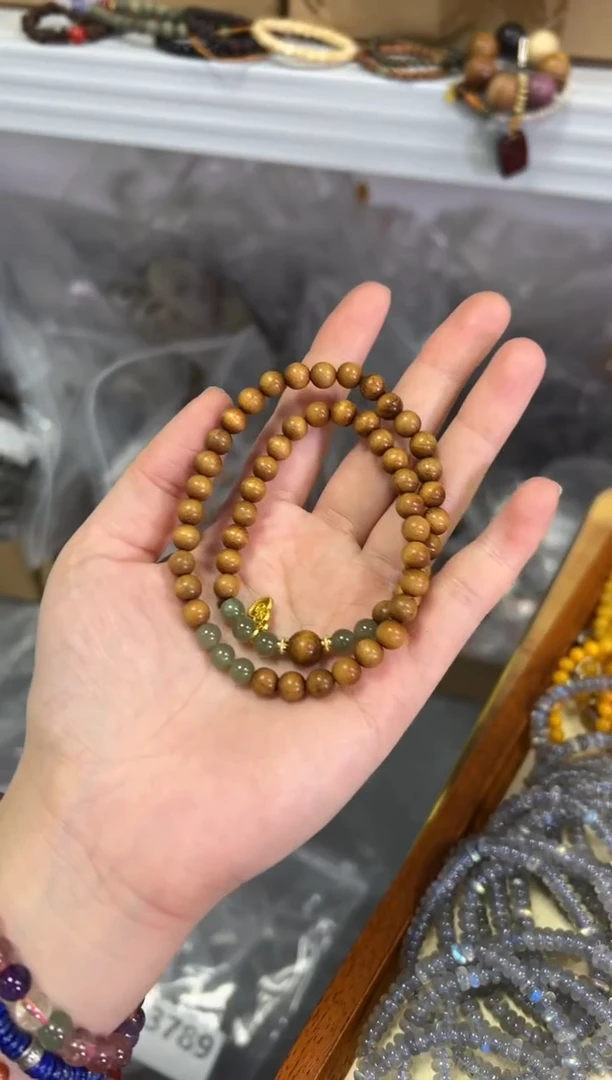 【闪购商品】金丝楠手串未镶嵌金丝楠木和田款双圈[489]
