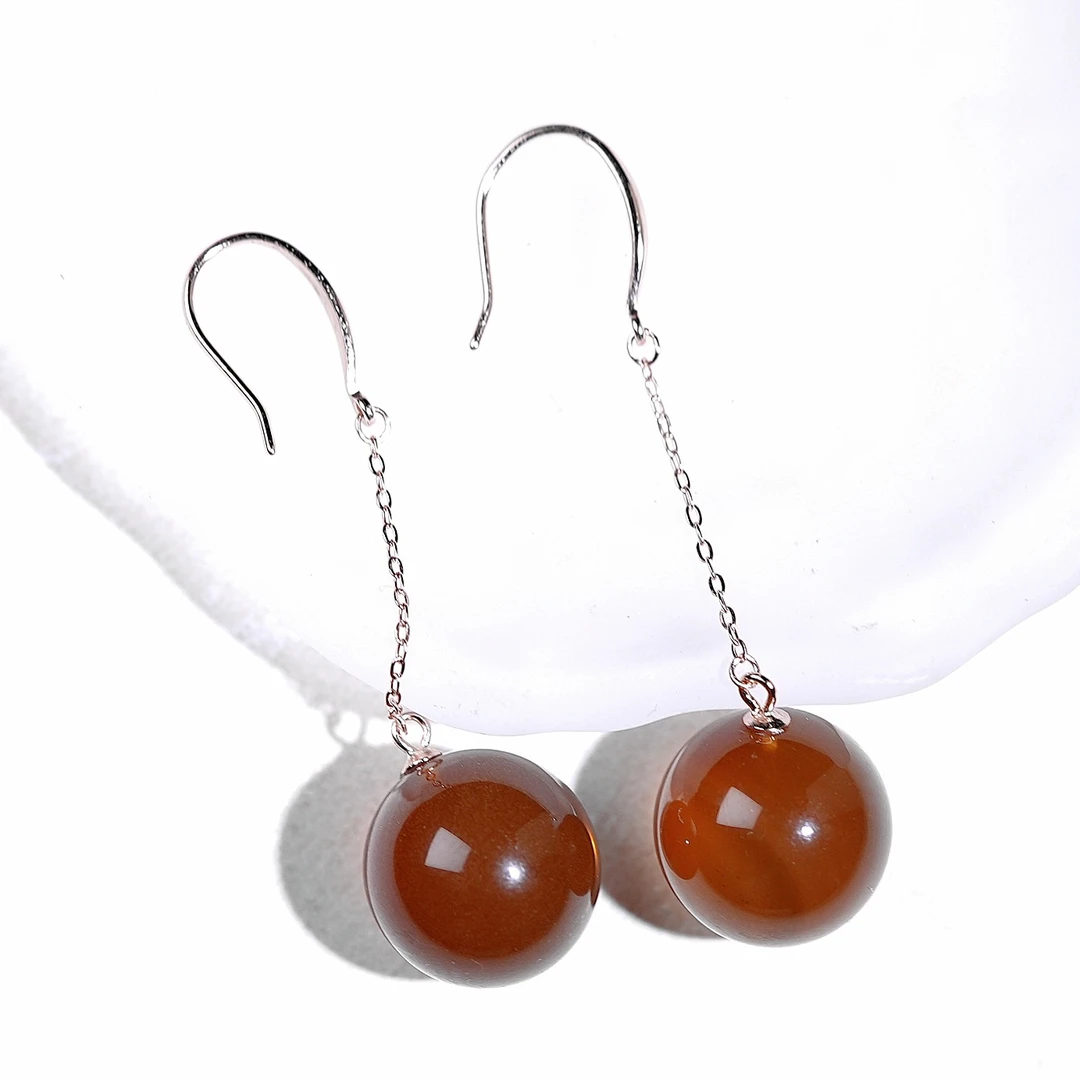 15mm缅甸天然棕珀紫罗兰耳饰时尚简约百搭