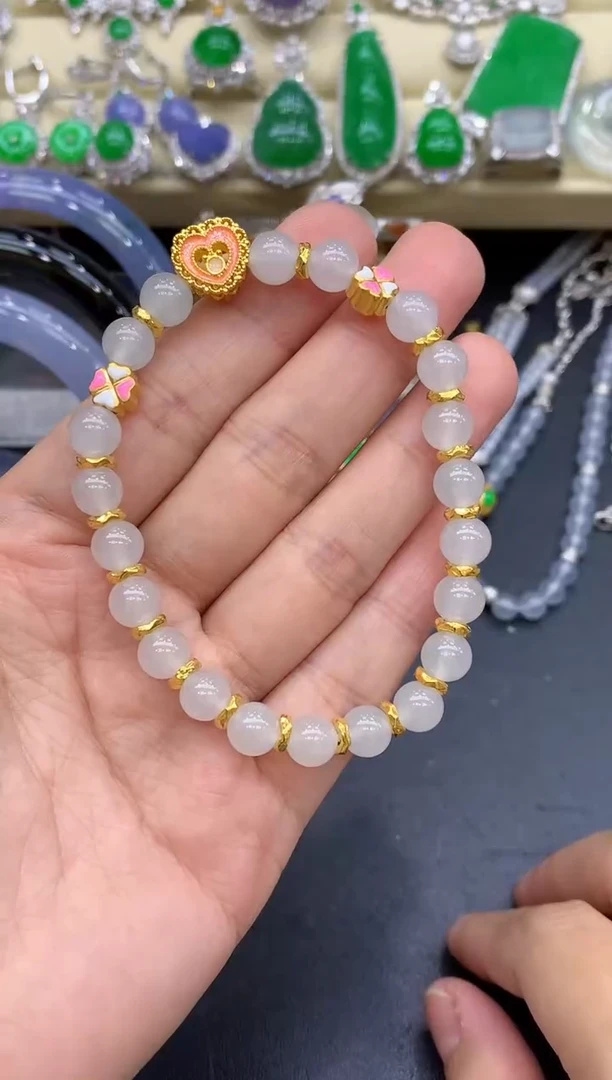 足金镶嵌手链翡翠440-中国好珍宝