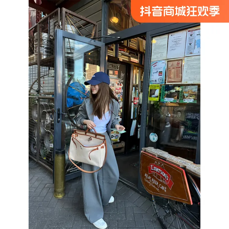 2024秋冬新款时尚简约懒人穿搭连帽长袖外套上衣高腰休闲长裤套装