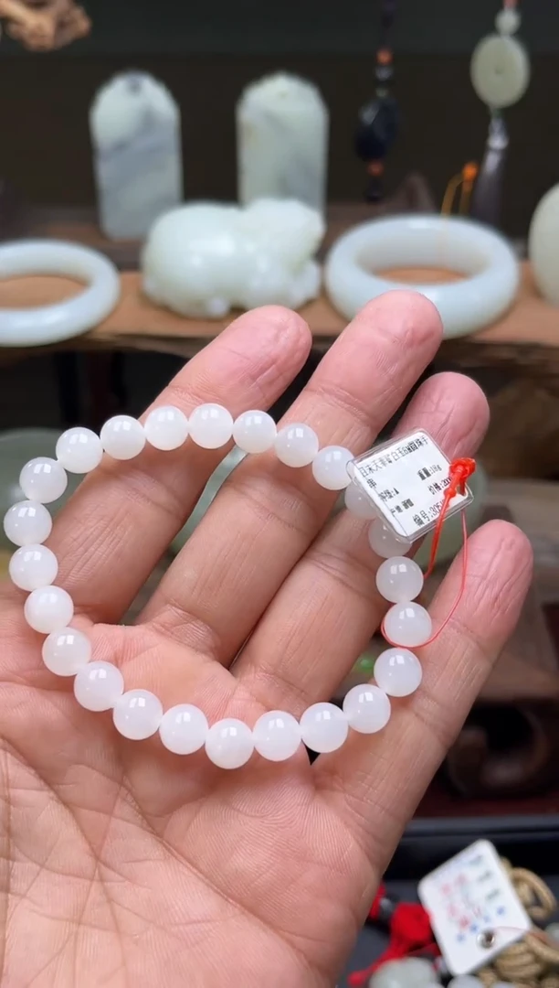【闪购商品】和田玉手串未镶嵌且末天泰白玉卡8圆珠