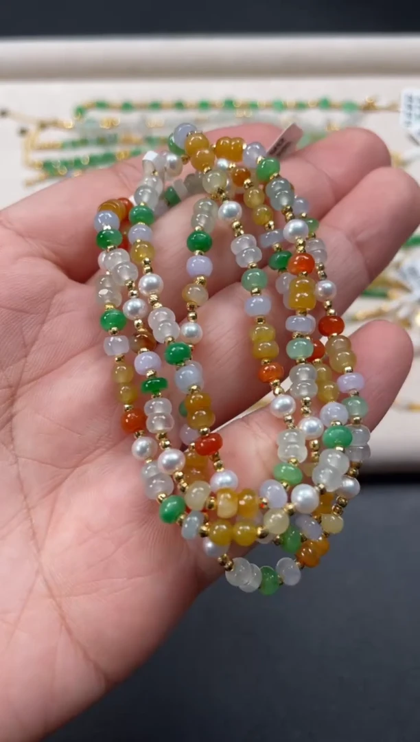 18K金镶嵌手串翡翠多样性  发货一条  P338