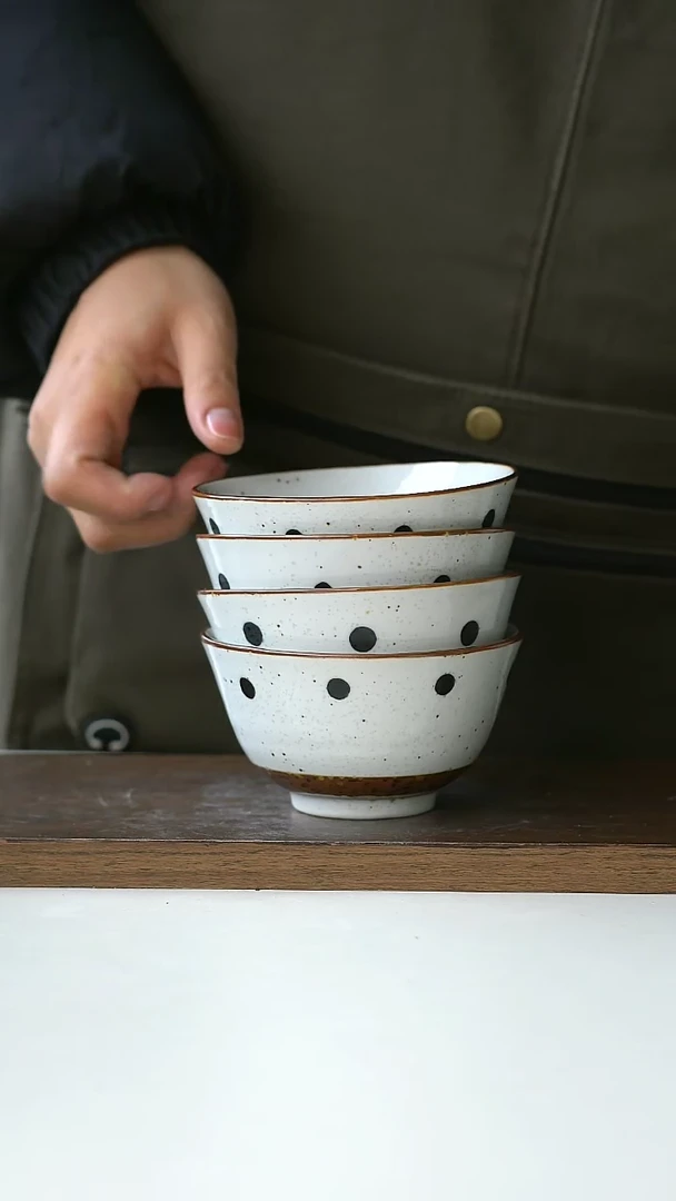 【闪购商品】陶瓷手作波点米饭碗4只装微瑕@4-2@