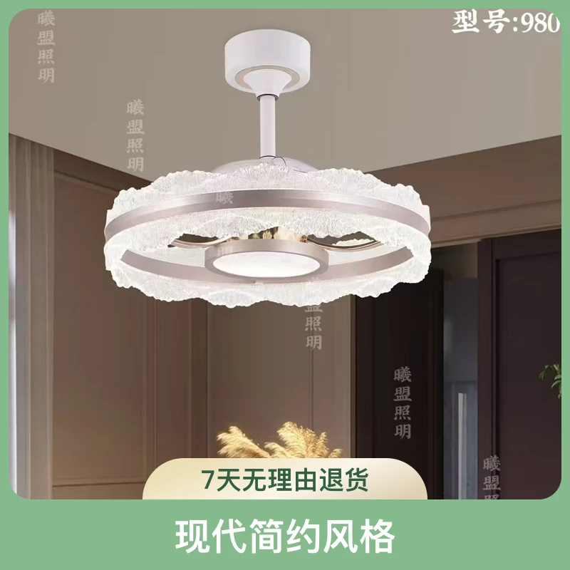 924海浪LED客厅餐厅风扇灯卧室风扇离线语音吊灯全光谱护眼