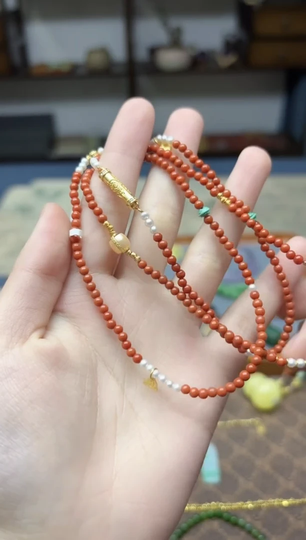 颈饰银S925镶嵌南红玛瑙s925银南红小米珠项链TS