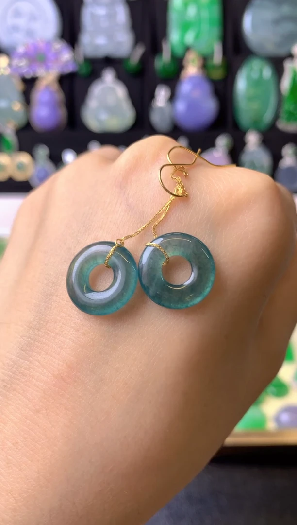 翡翠18K金镶嵌耳饰成品耳饰