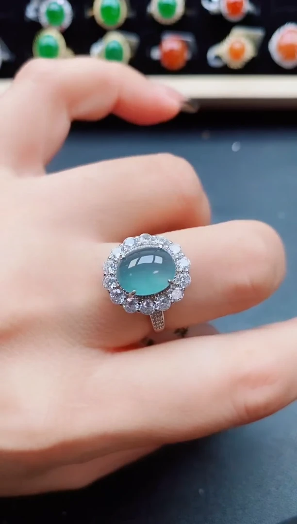 翡翠戒指银S925镶嵌5080