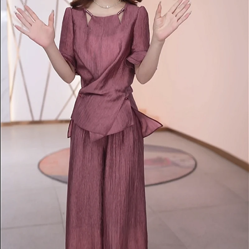 上衣+休闲裤2025夏季新款时尚高端优雅气质显瘦减龄女神范两件套