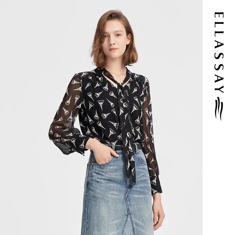 ELLASSAY/歌力思新款桑蚕丝时尚气质法式印花衬衫女EWW343C00500