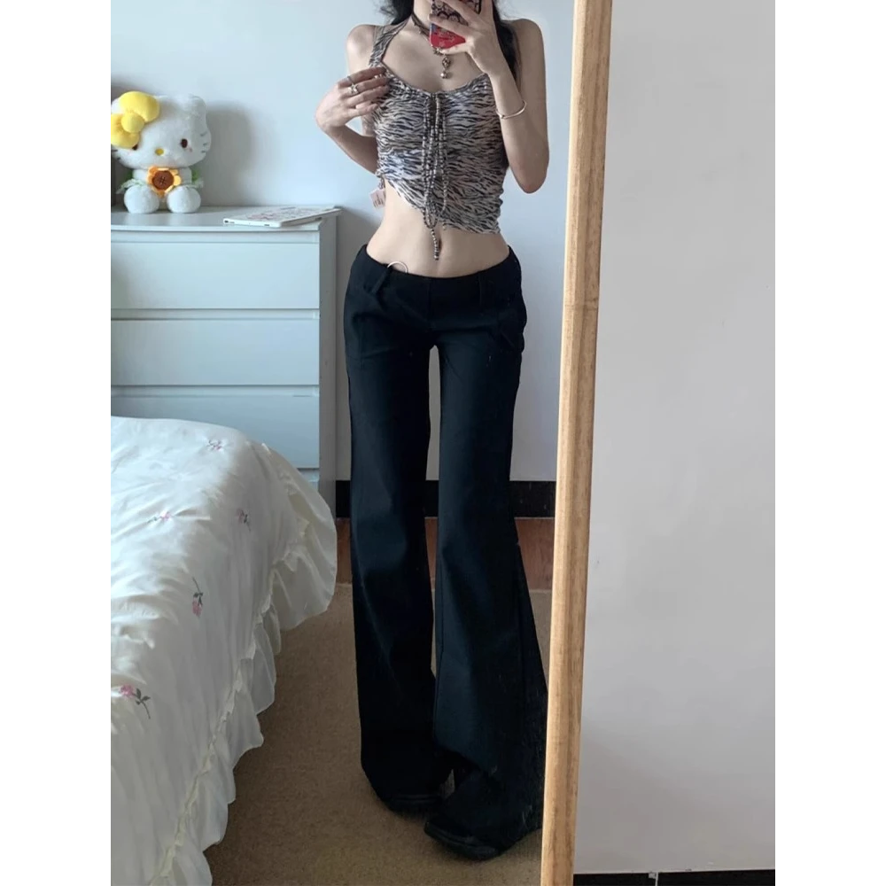 黑色低腰西装裤女秋季新款直筒微喇裤辣显瘦拖地裤微喇叭休闲裤子