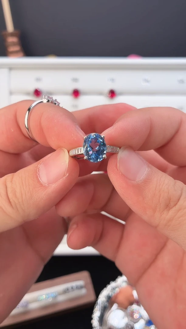 银S925镶嵌戒圈海蓝宝石123456