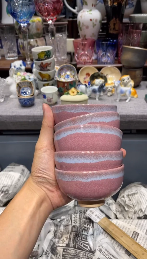 瓷片粉色杯子一套