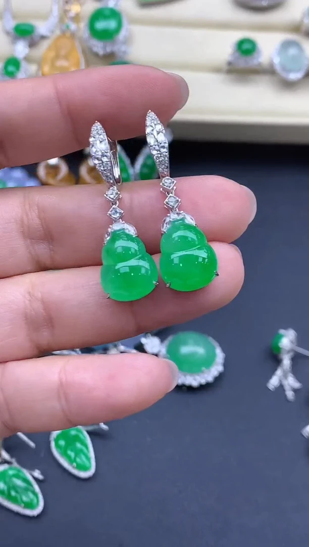 翡翠18K金镶嵌耳饰749-春日珠宝