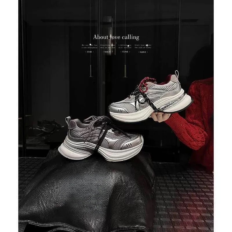 杨超越同款银核风暴老爹鞋厚底增高拼色休闲鞋 4223