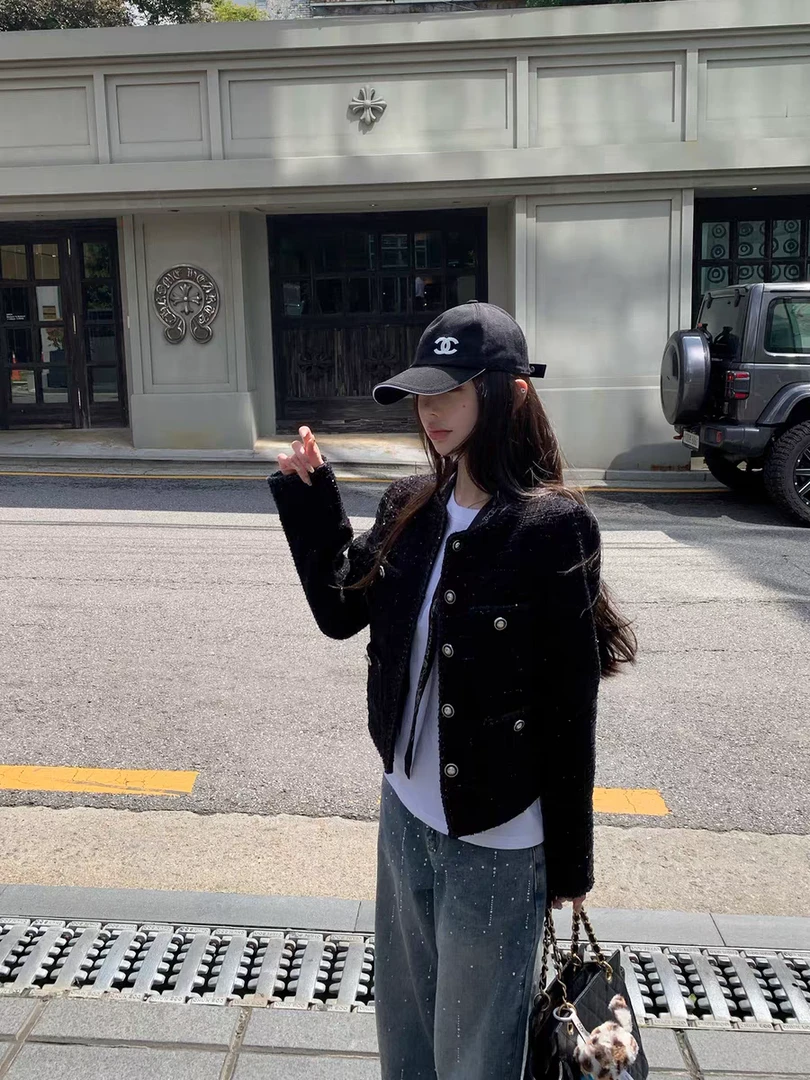 高级感小香风气质长袖外套女2025秋冬新款显瘦牛仔裤两件套装