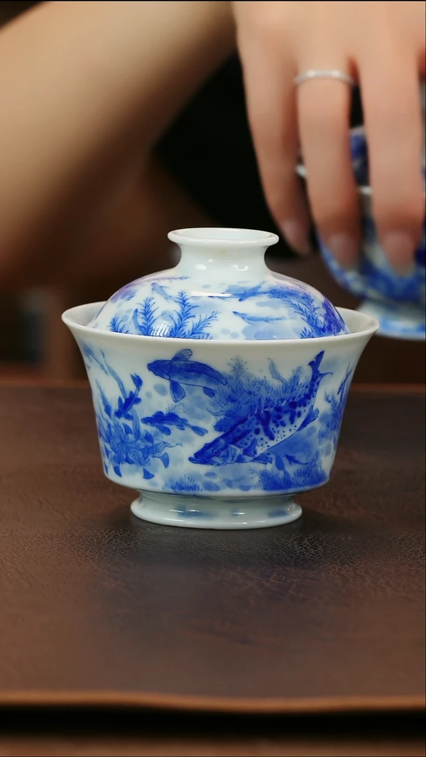 618活动青山赋鱼盖碗陶瓷