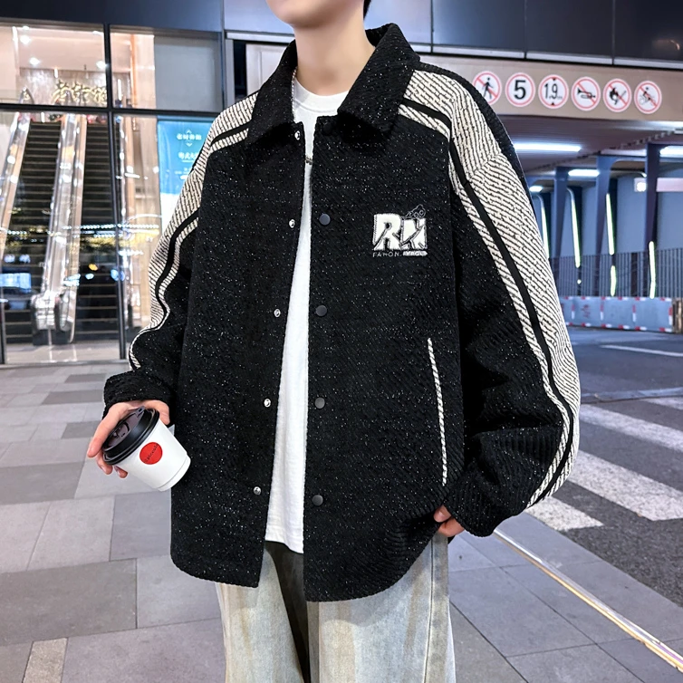 男士外套潮牌2025春秋季休闲时尚宽松翻领夹克男小香风痞帅上衣服