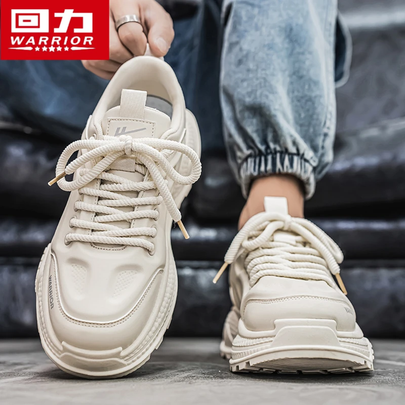 回力欧洲站男鞋2025冬季新款高级感青少年皮面防水厚底运动小白鞋