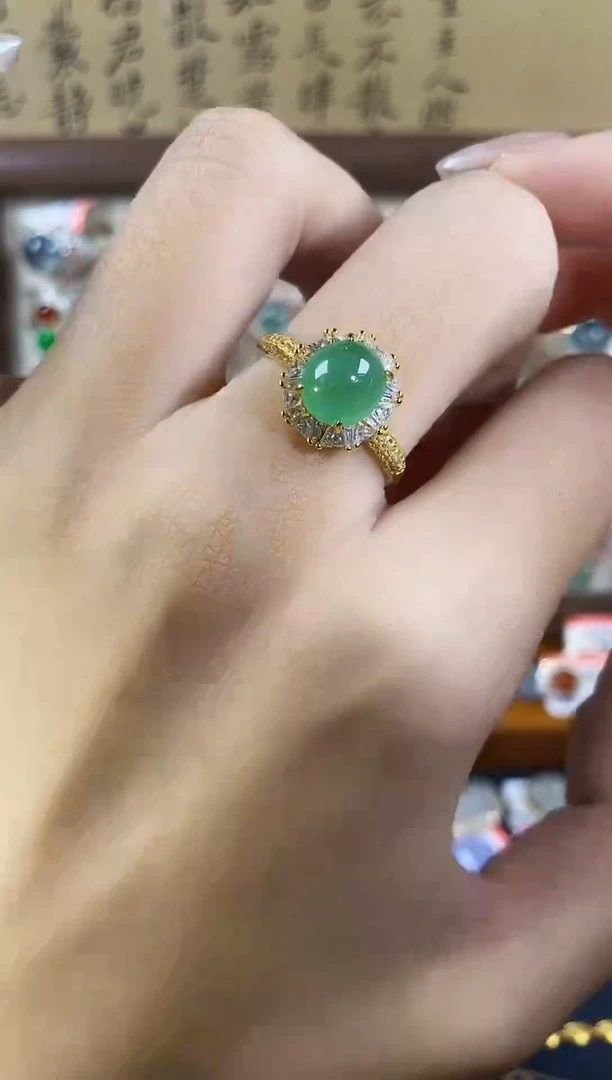 银S925镶嵌戒指翡翠天然A货翡翠155