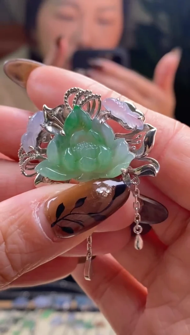 颈饰银S925镶嵌翡翠净货19359