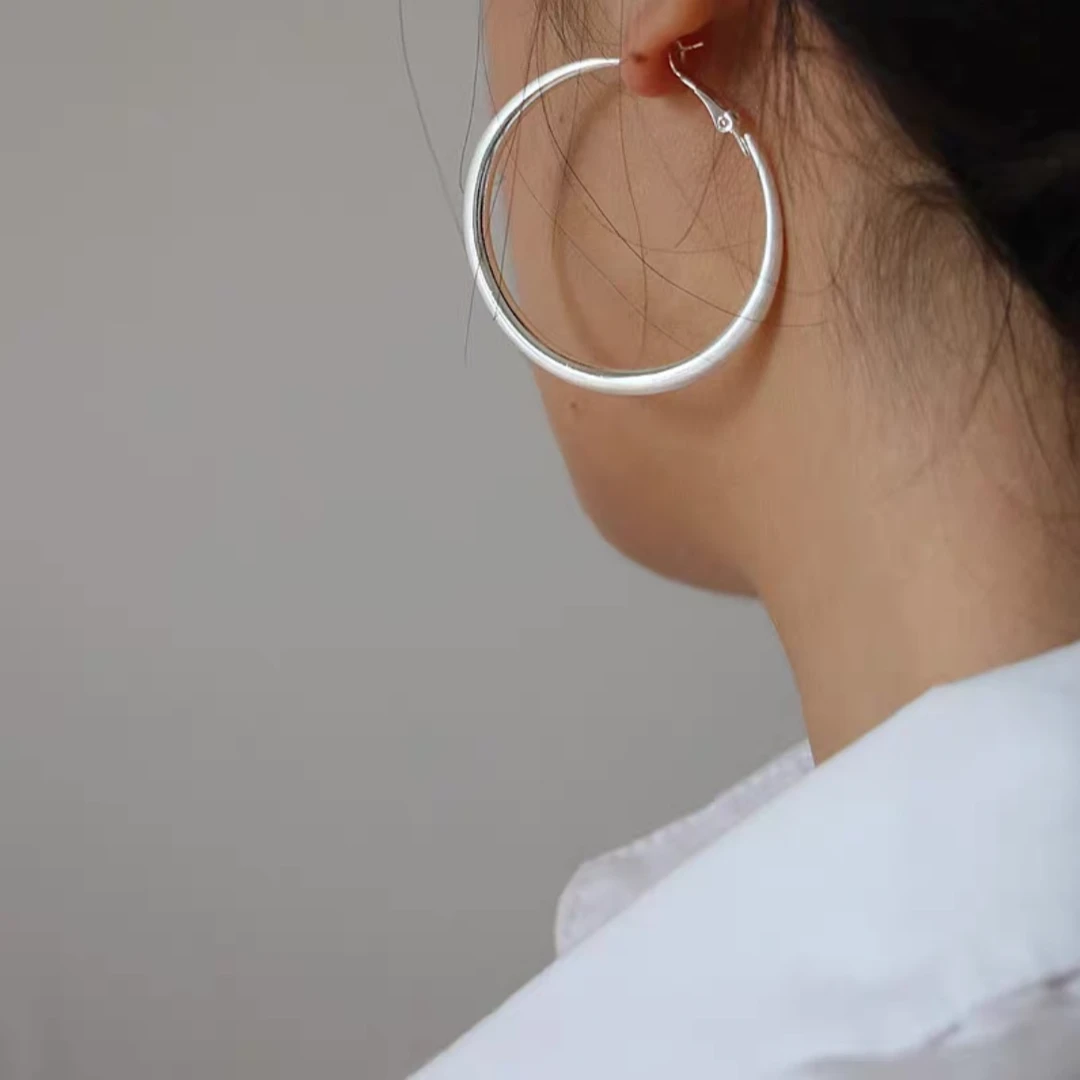 合金耳饰 银针大耳环气质小众素圈