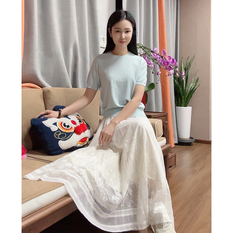 浒城古娘中式气质百搭时尚女款春装新款针织短袖上衣WB2504013