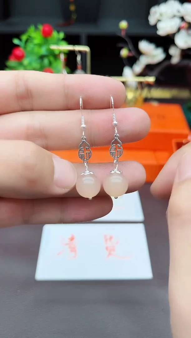 玛瑙/玉髓耳饰银S925镶嵌C07