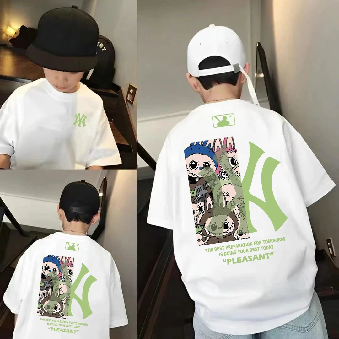 小提琴拉布布亲子系列~夏季儿童时尚韩宽松潮流印花短袖体恤S