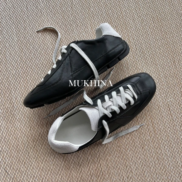 MUKHINA 「轻履」001 头层牛皮复古薄底内增高休闲运动德训鞋